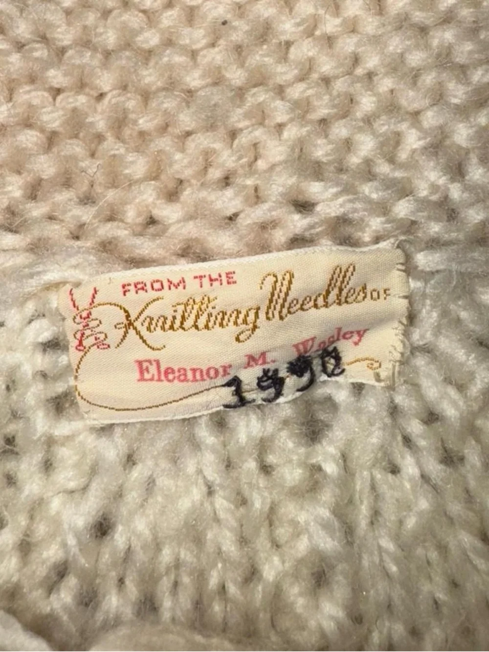 Vintage Hand Knit Kids Sweater Dress Cardigan Cream Button Front Cottagecore